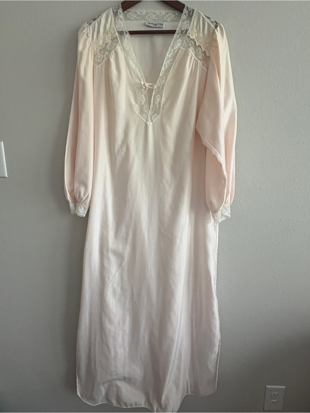 Vintage Christian Dior Satin Lace-Trim Nightgown in Pale Pink